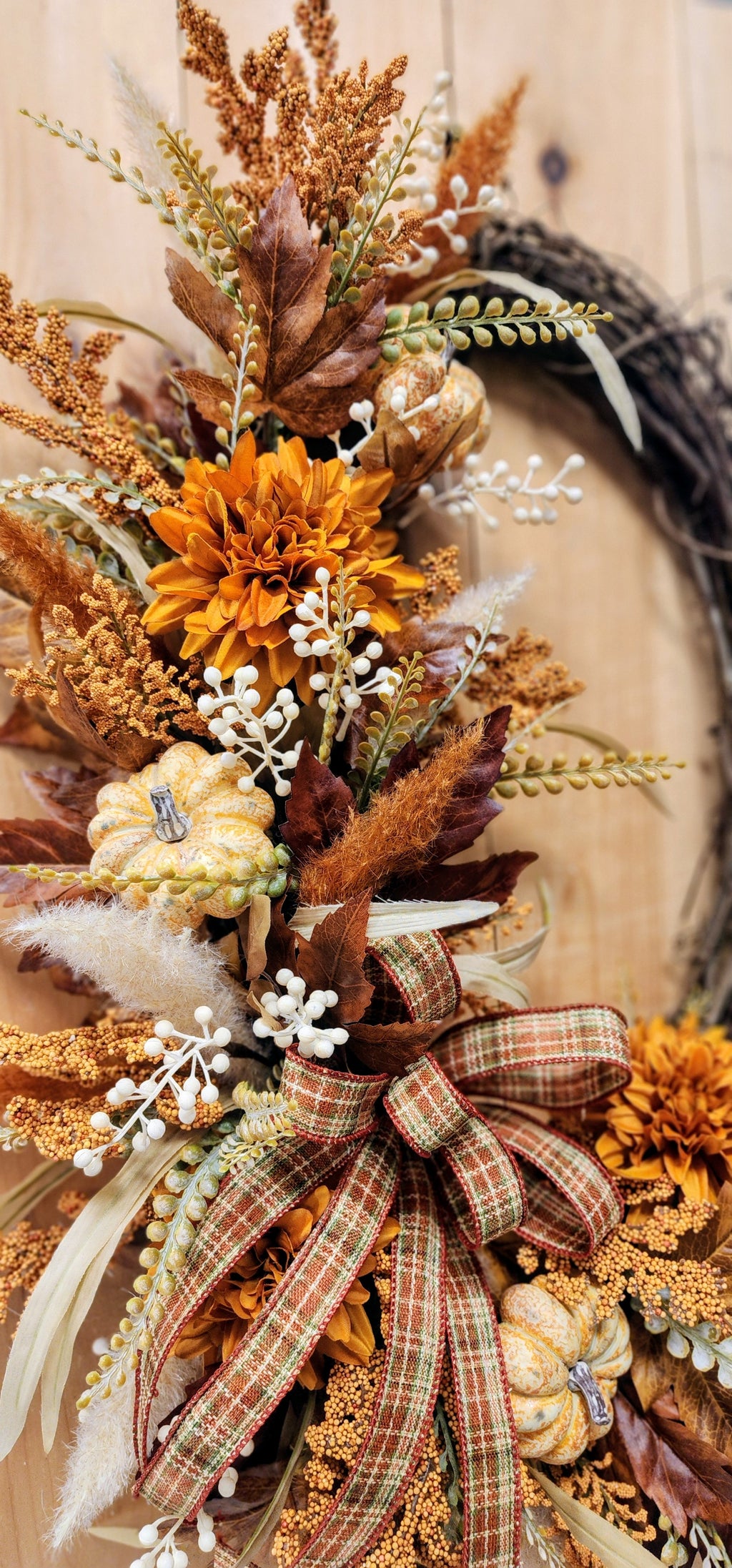 Crescent Fall Floral Grapevine Wreath with Bow