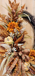 Crescent Fall Floral Grapevine Wreath with Bow