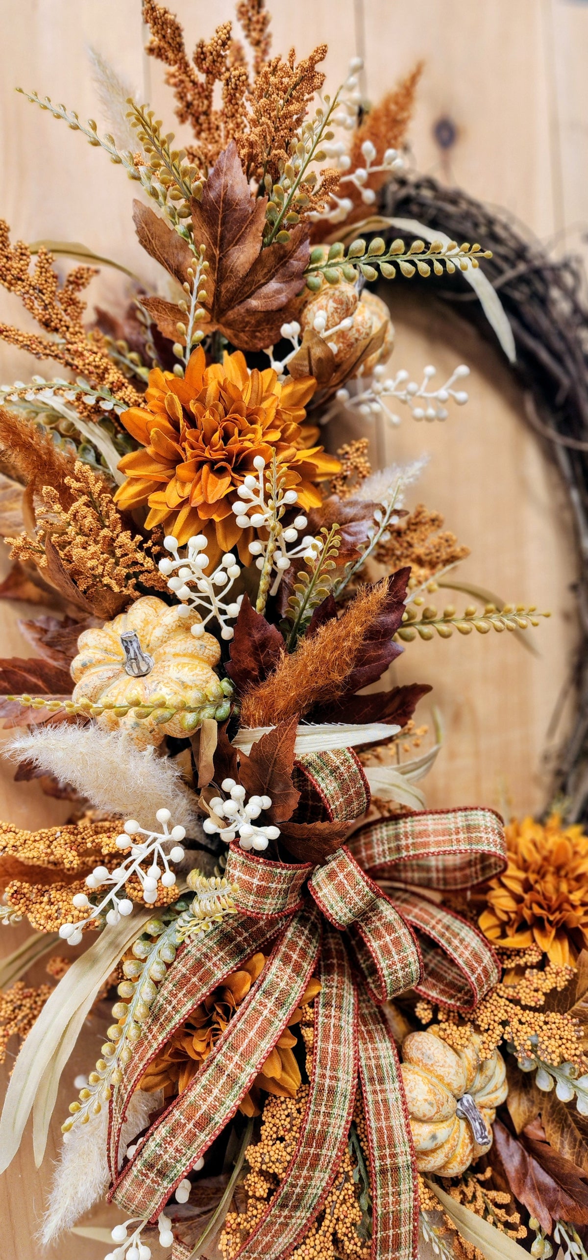 Crescent Fall Floral Grapevine Wreath with Bow