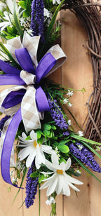 Purple Heather and Daisy Spring Grapevine Wreath