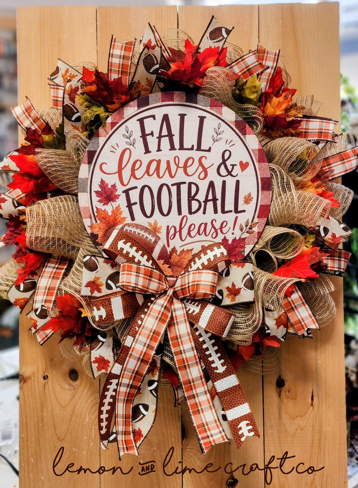 Fall Leaves & Football Please Mesh Wreath