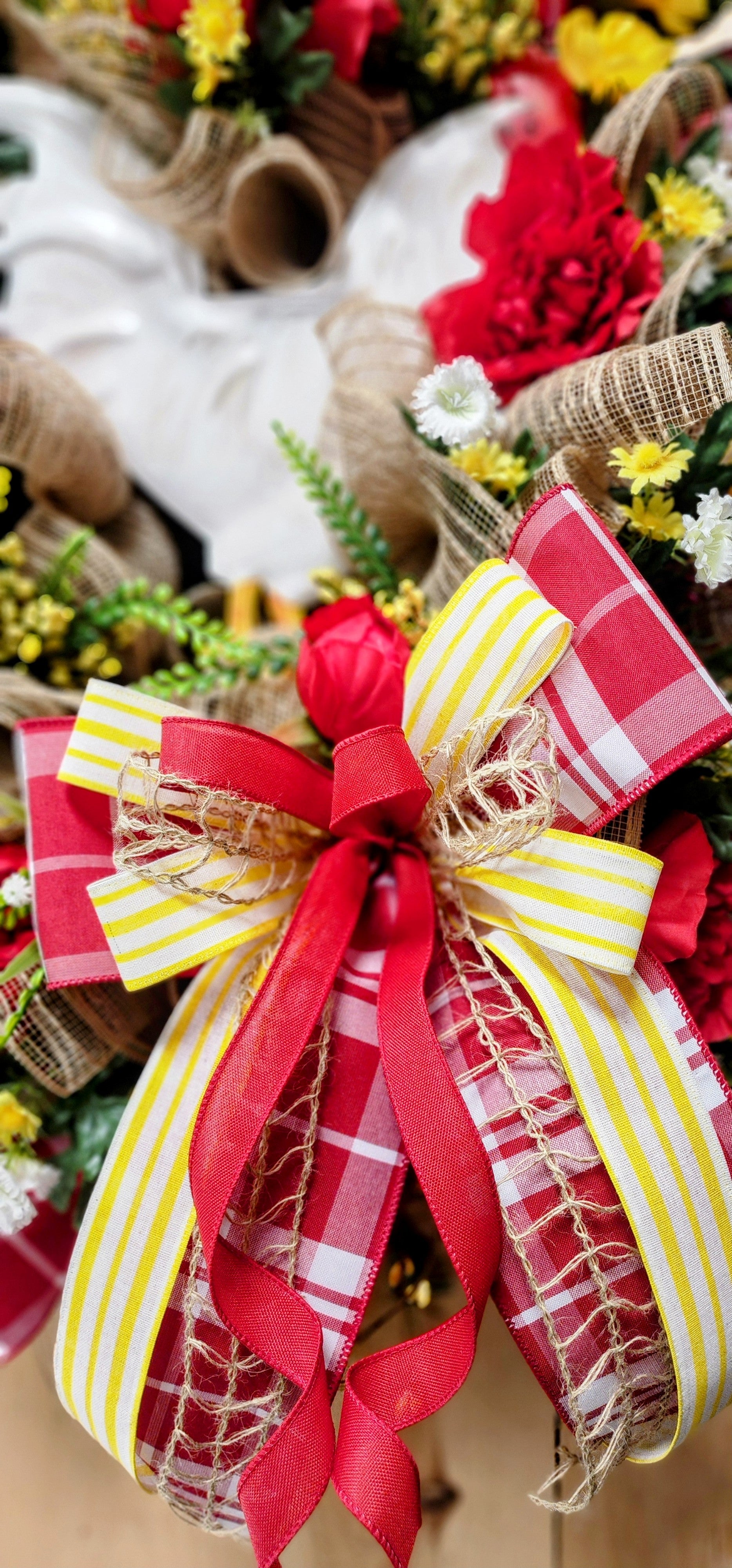 Red and Yellow Floral Farmhouse Wreath