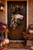 Purple & Burgundy Fall Floral Grapevine Wreath