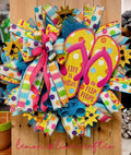 Bright Polka Dot Flip Flop Summer Mesh Wreath