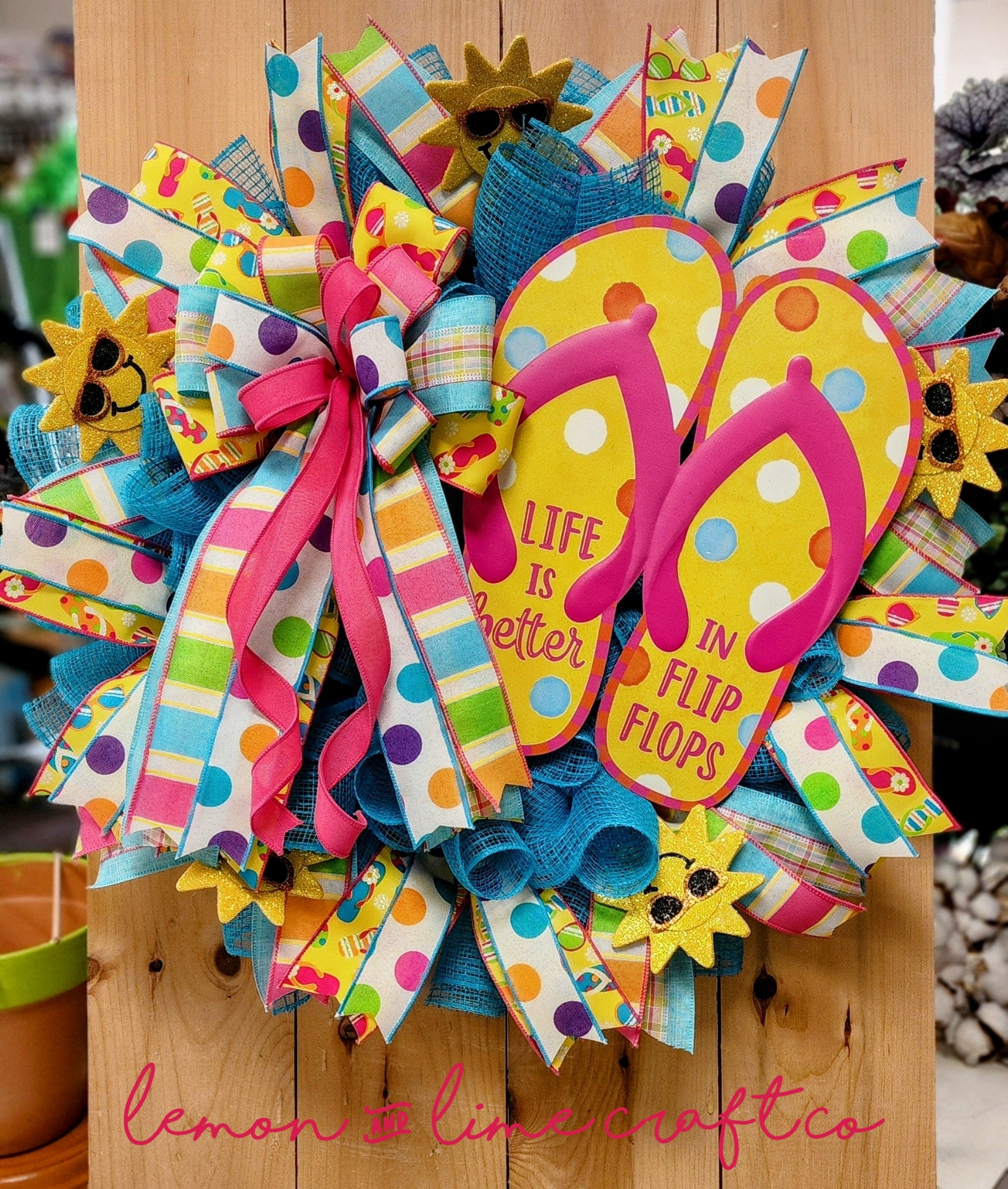 Bright Polka Dot Flip Flop Summer Mesh Wreath