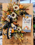 Black and White Plaid Fall Floral Grapevine Wreath with Bow