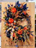 Blue & Orange Fall Floral Grapevine Wreath