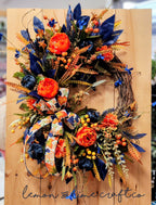 Blue & Orange Fall Floral Grapevine Wreath