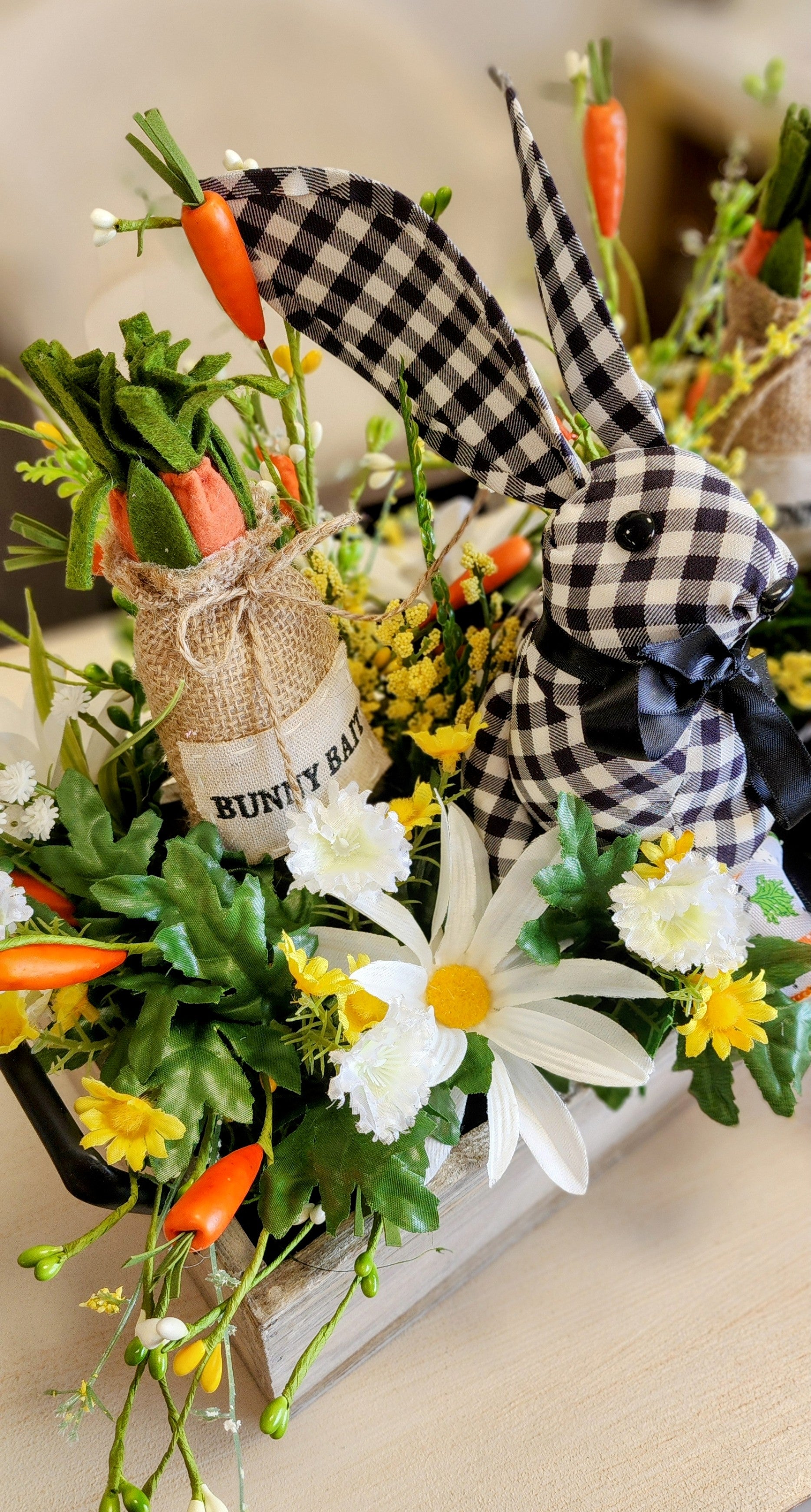 Black and White Bunny and Carrot Arrangement