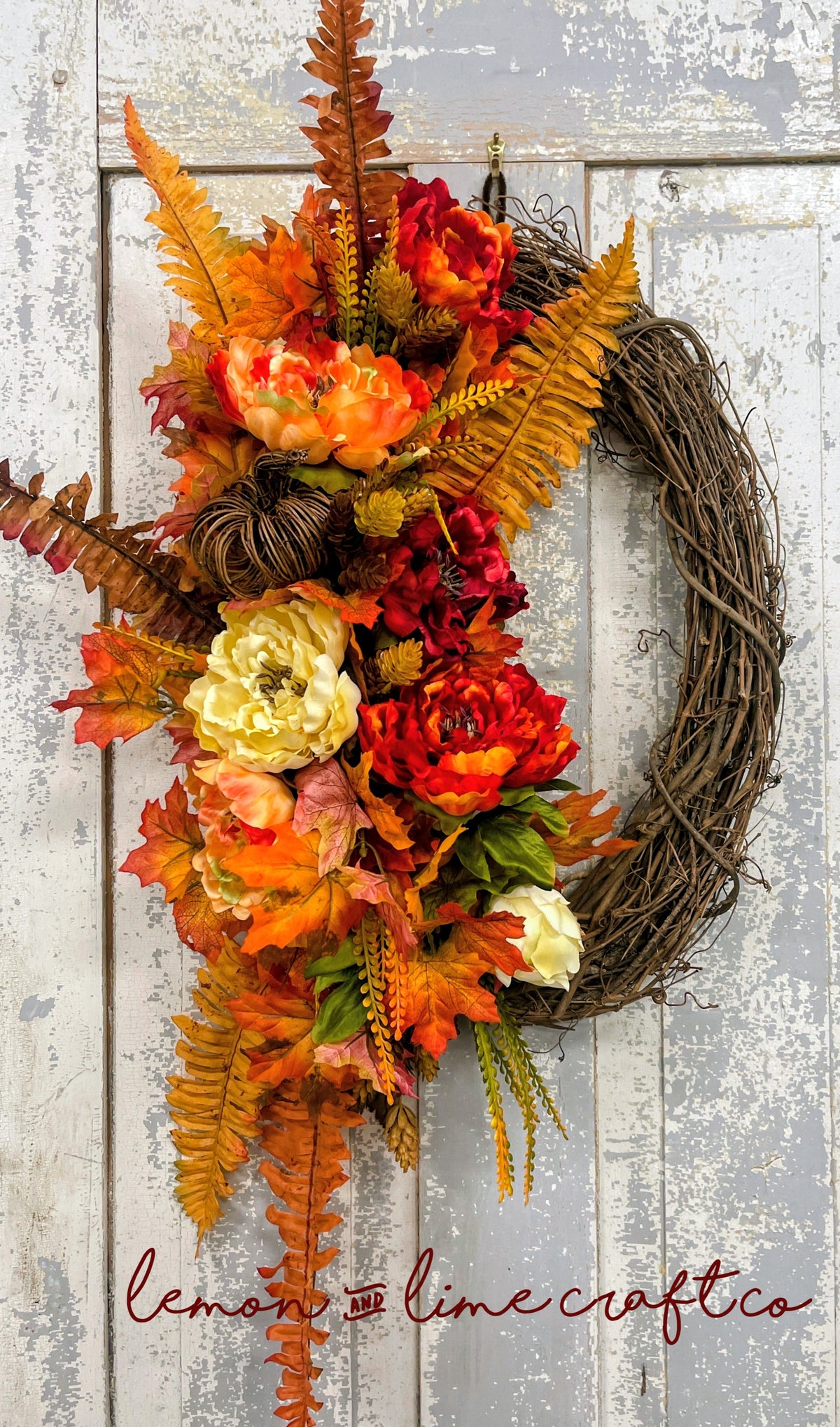 Fall Peony Floral Grapevine Wreath