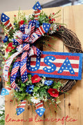 Patriotic Floral and Firework Grapevine Wreath