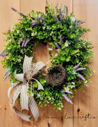 Boxwood Lavender Wreath with Nest and Bow