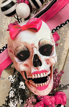 Pink Skeleton Halloween Wreath
