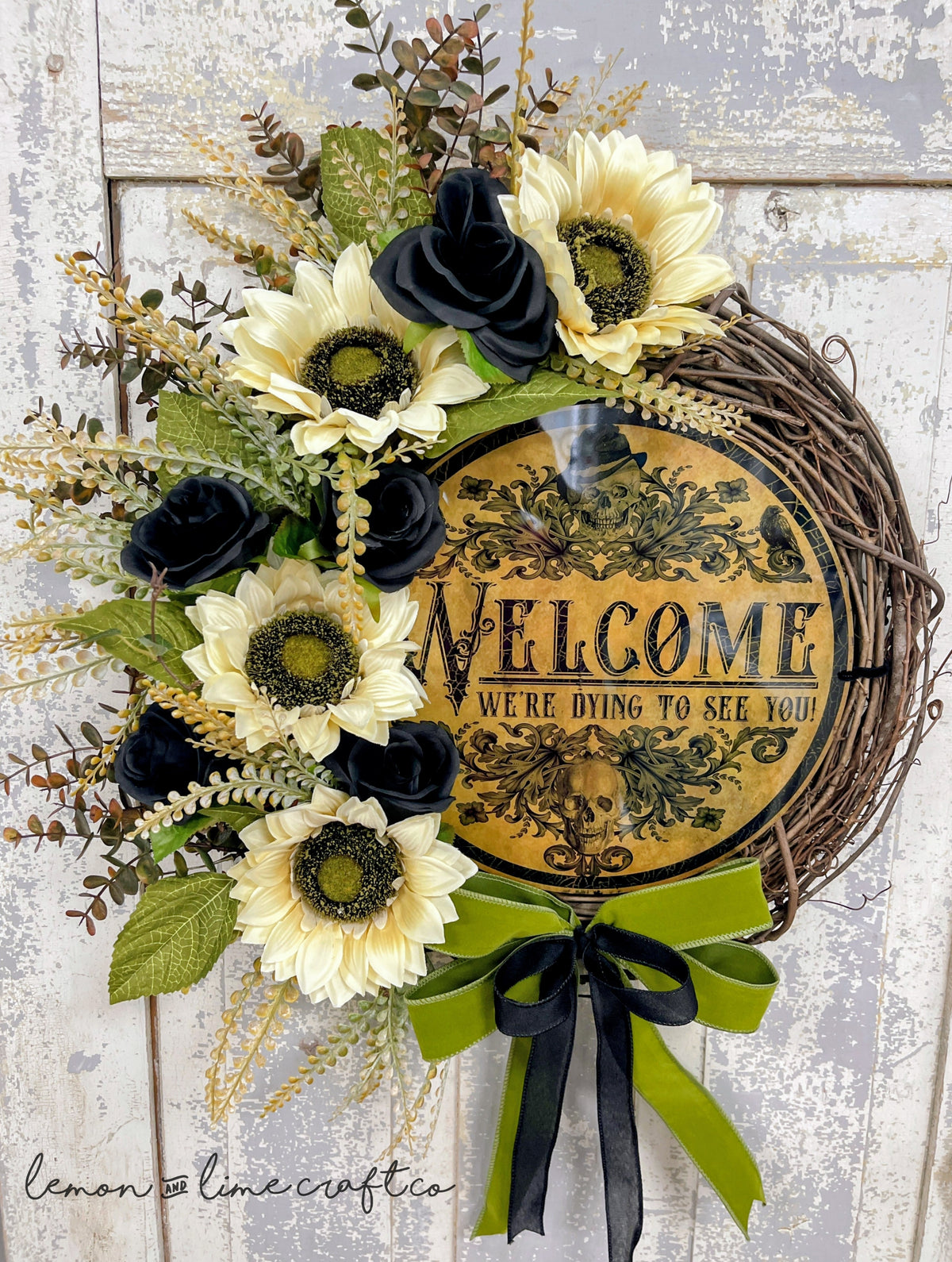 Dying to See You Welcome Floral Halloween Wreath
