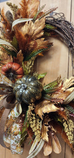 Metallic Fall Grapevine Wreath with Bow