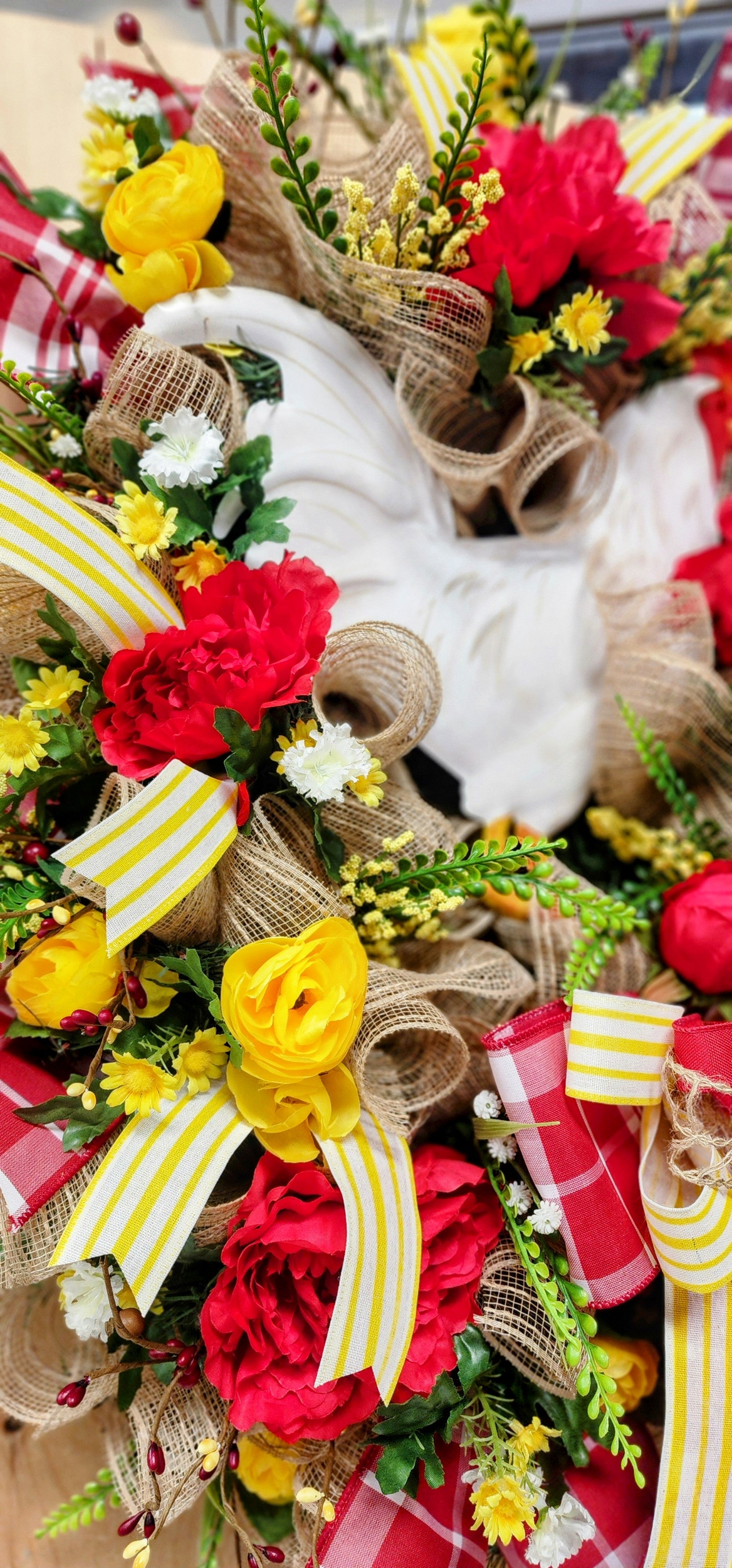 Red and Yellow Floral Farmhouse Wreath