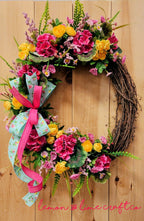 Pink Geranium Floral Grapevine Wreath