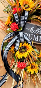 Hello Pumpkin Fall Floral Grapevine Wreath with Plaid Bow