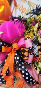 Pink Skeleton Boos Halloween Wreath