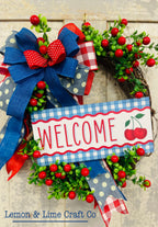 Summer Cherry Wreath with Bow