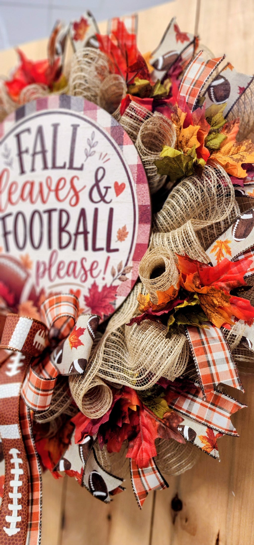 Fall Leaves & Football Please Mesh Wreath
