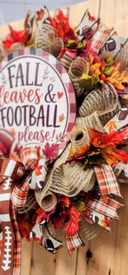 Fall Leaves & Football Please Mesh Wreath
