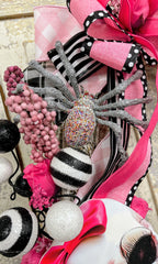 Pink Skeleton Halloween Wreath
