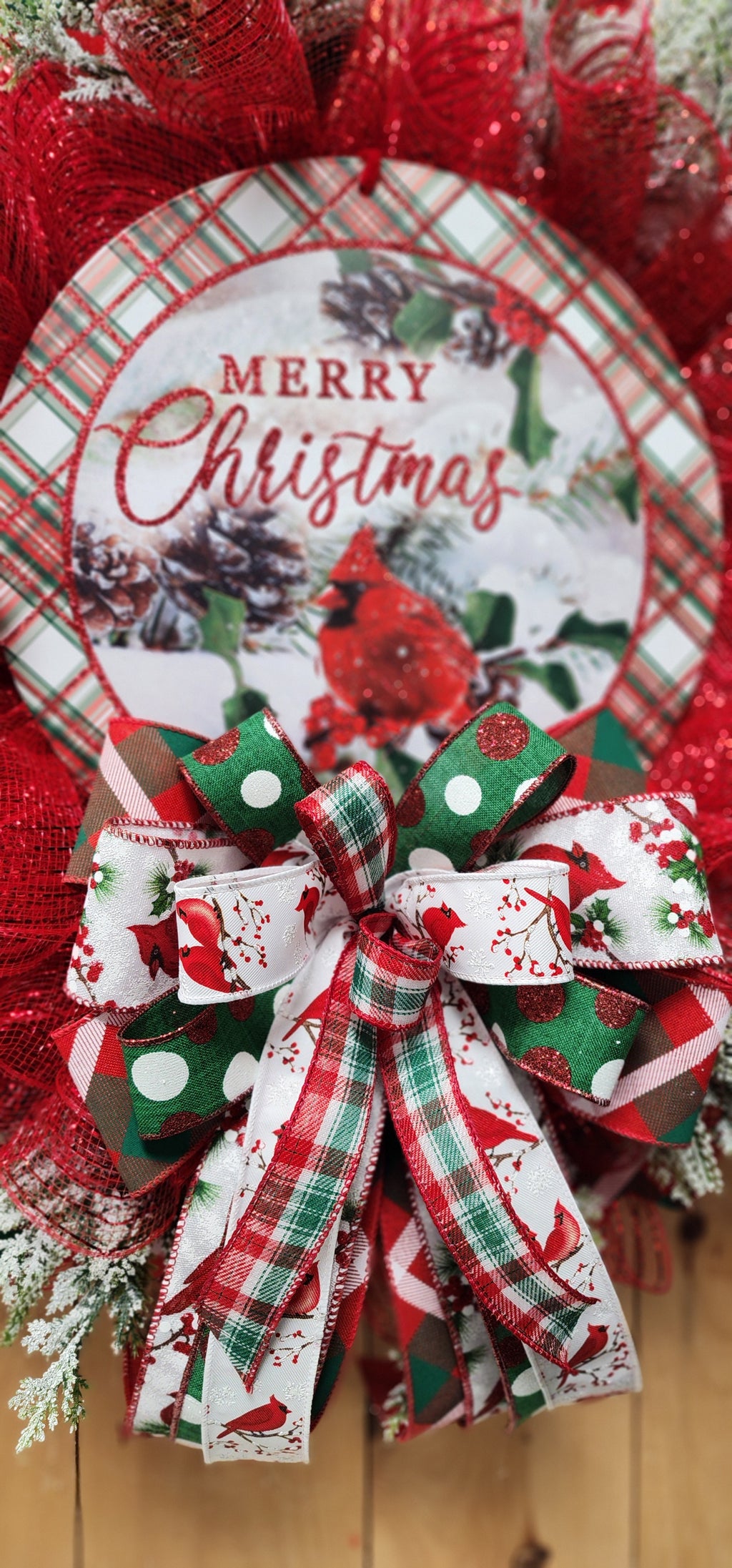 Cardinal Christmas Mesh Wreath