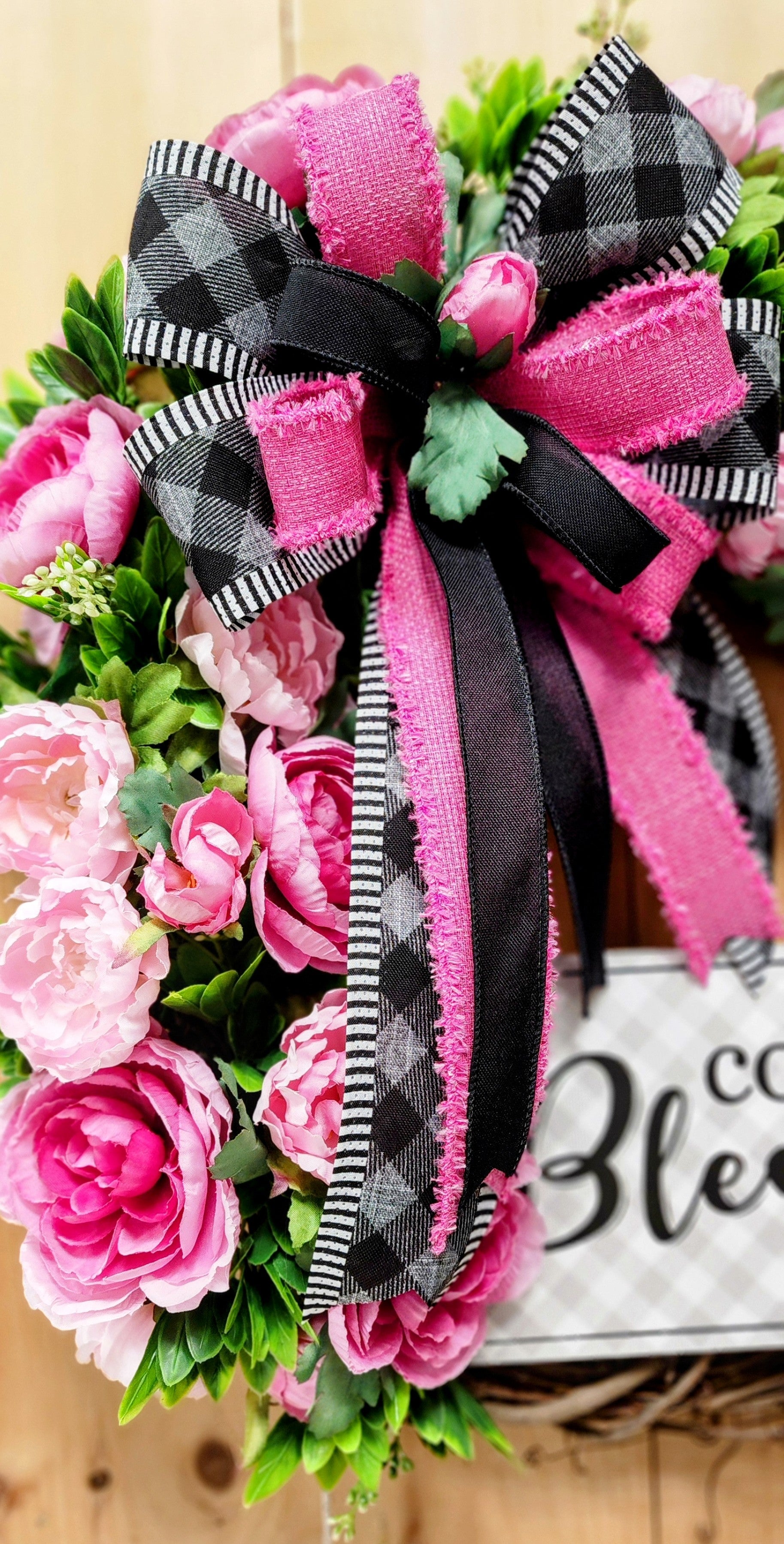 Pink Spring Floral Grapevine Wreath