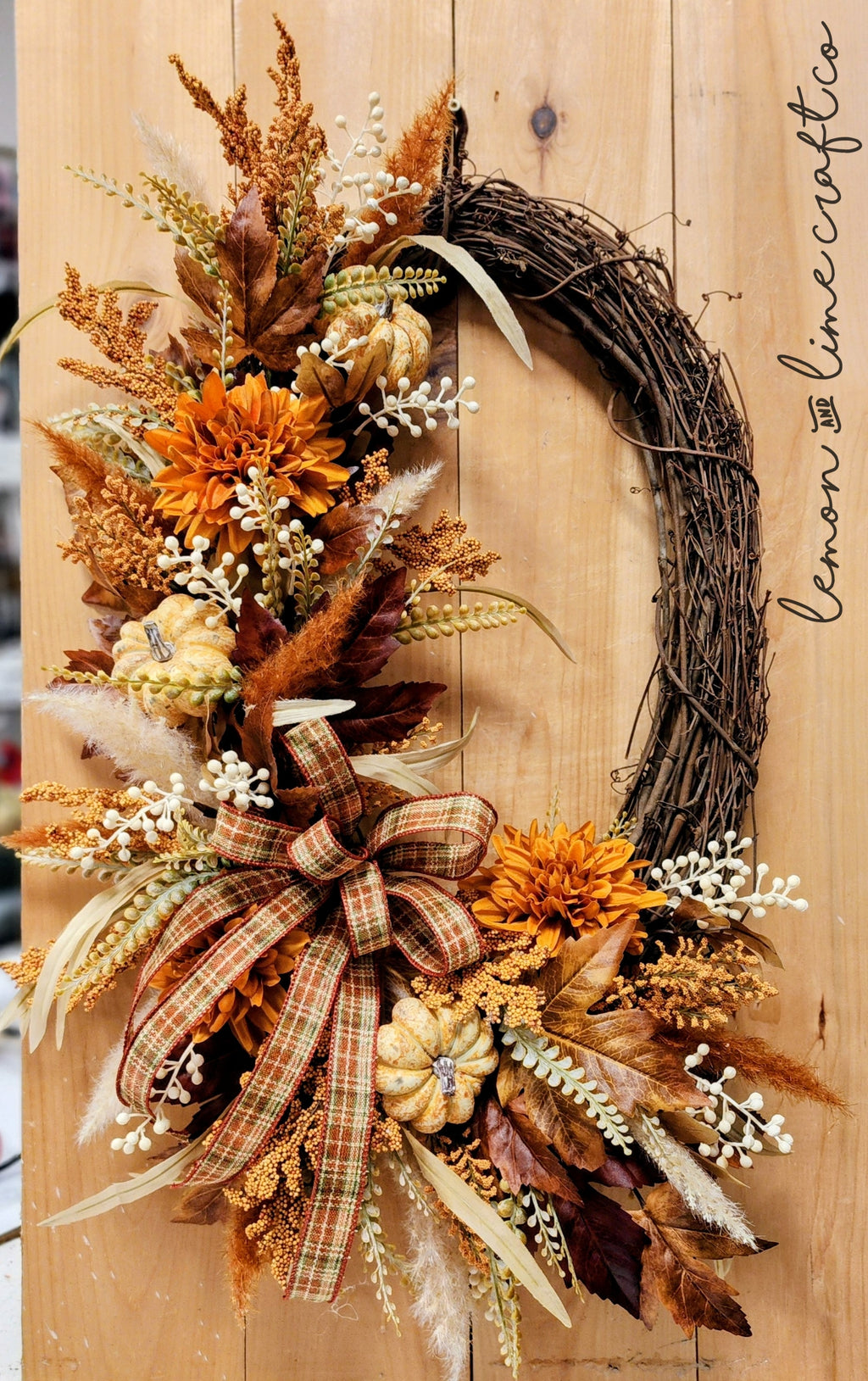 Crescent Fall Floral Grapevine Wreath with Bow