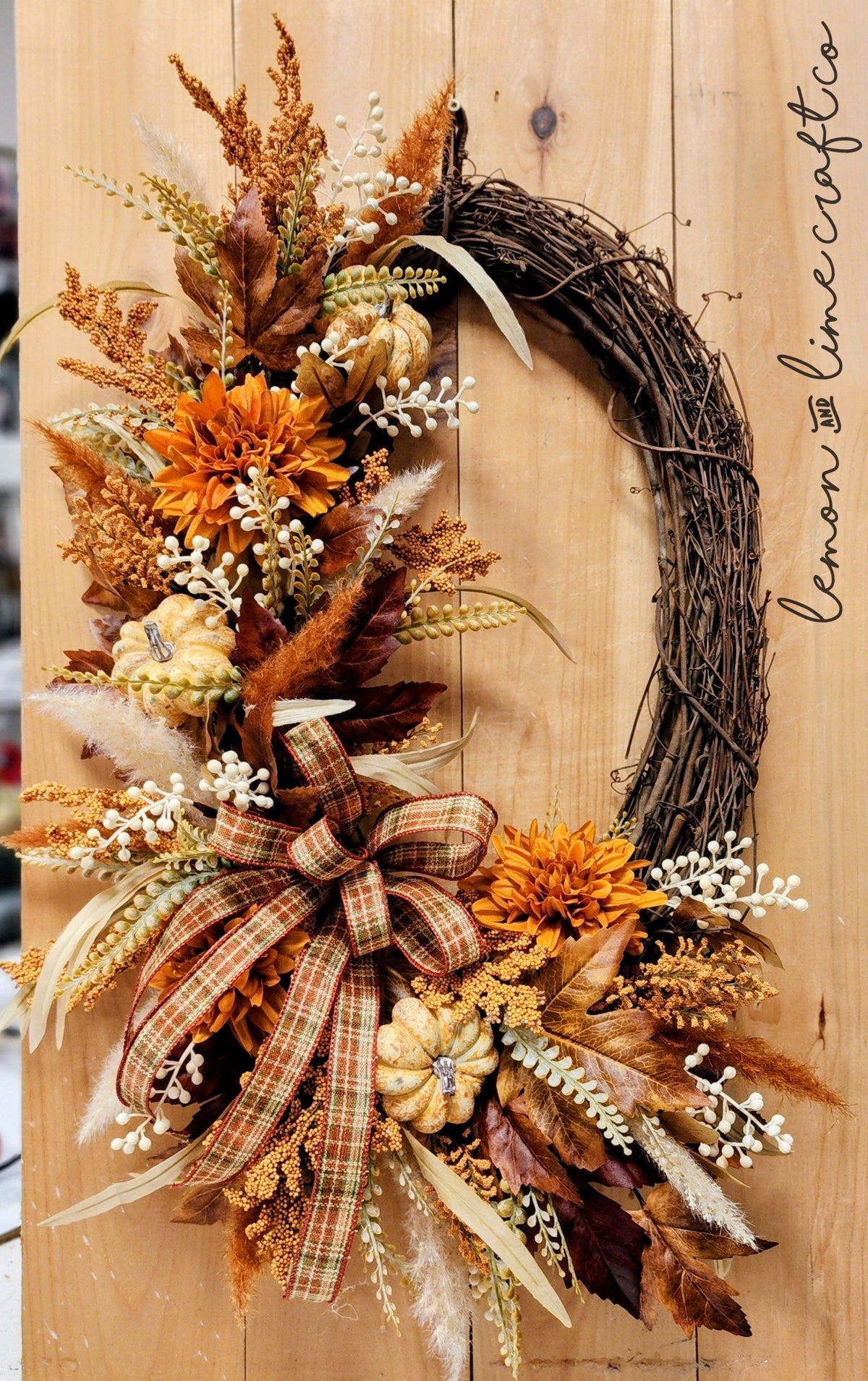 Crescent Fall Floral Grapevine Wreath with Bow