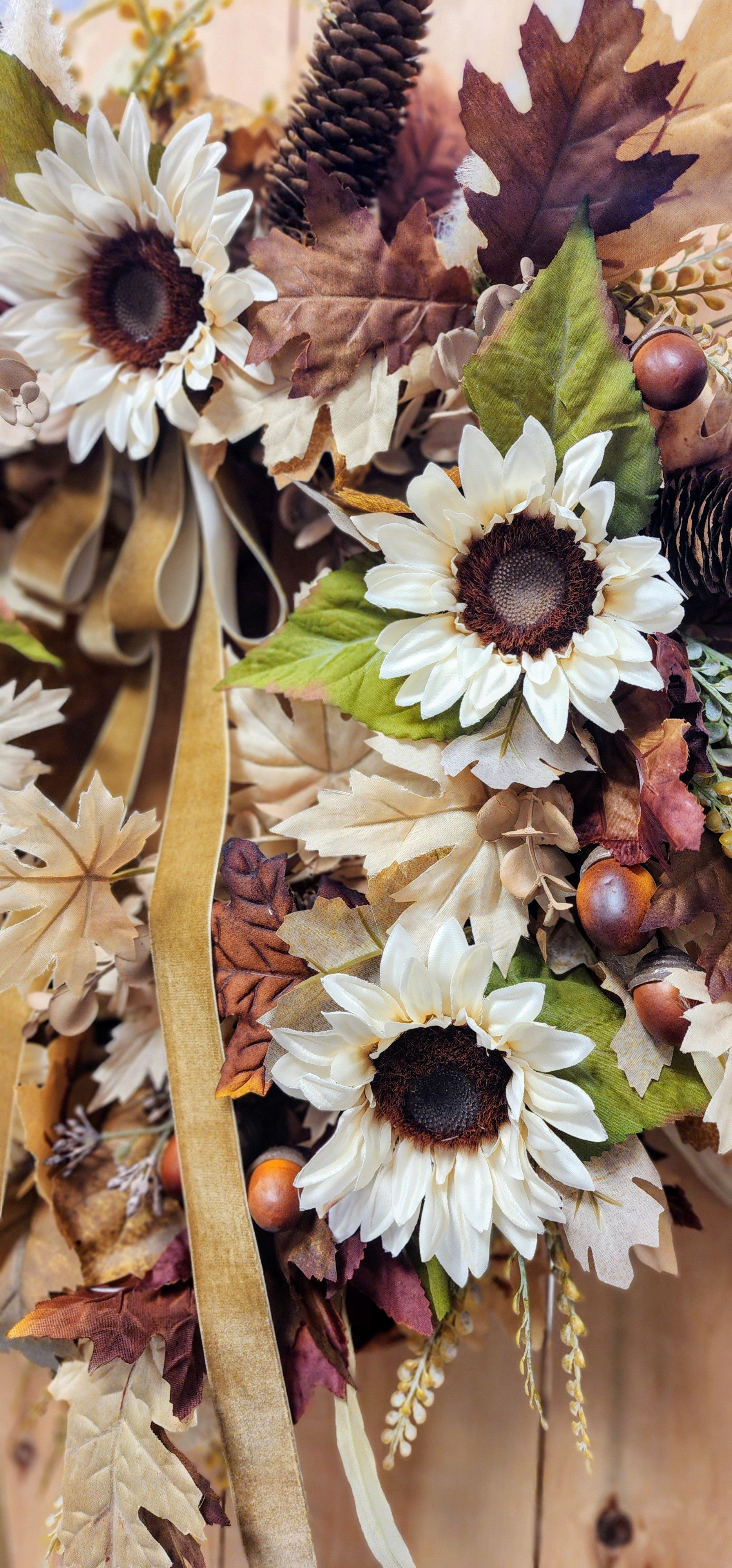 Woodsy Sunflower Fall Grapevine Wreath with Droopy Bow