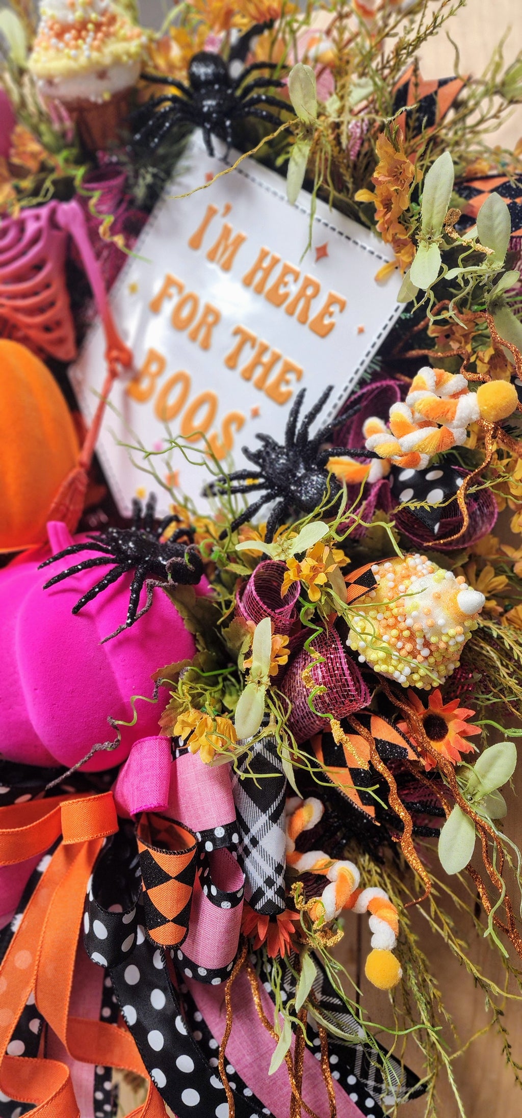 Pink Skeleton Boos Halloween Wreath