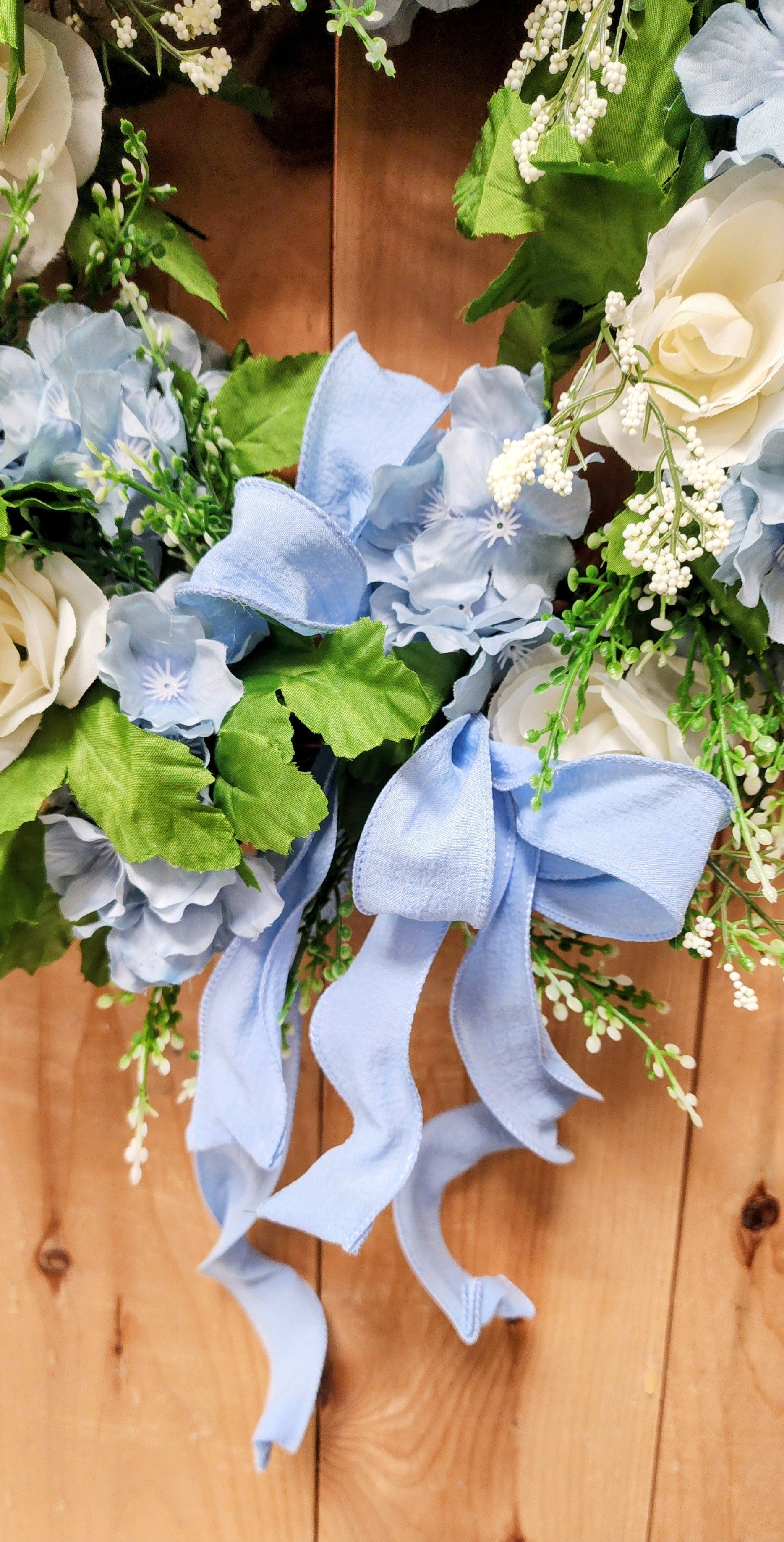 Blue Hydrangea and Rose Wreath