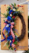 Large Floral Patriotic Oval Grapevine Wreath