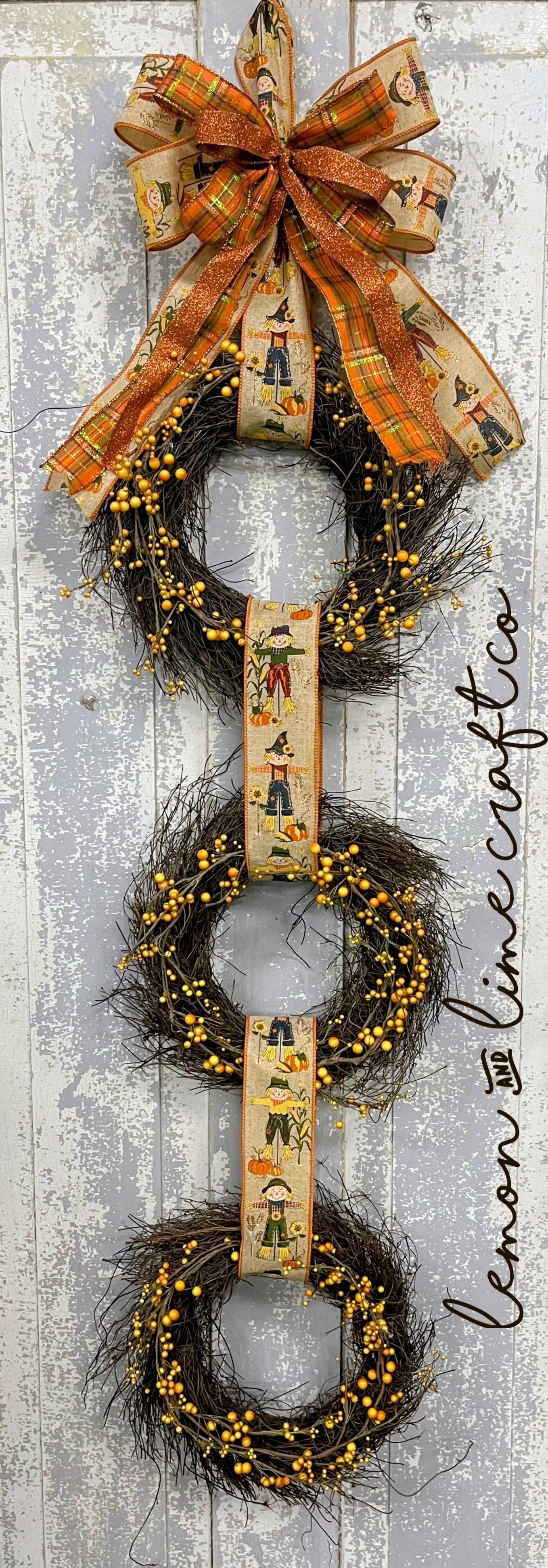 Fall Scarecrow Tri Wreath Doorhanger