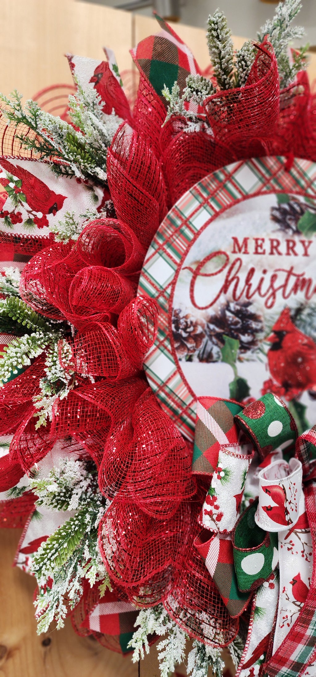 Cardinal Christmas Mesh Wreath