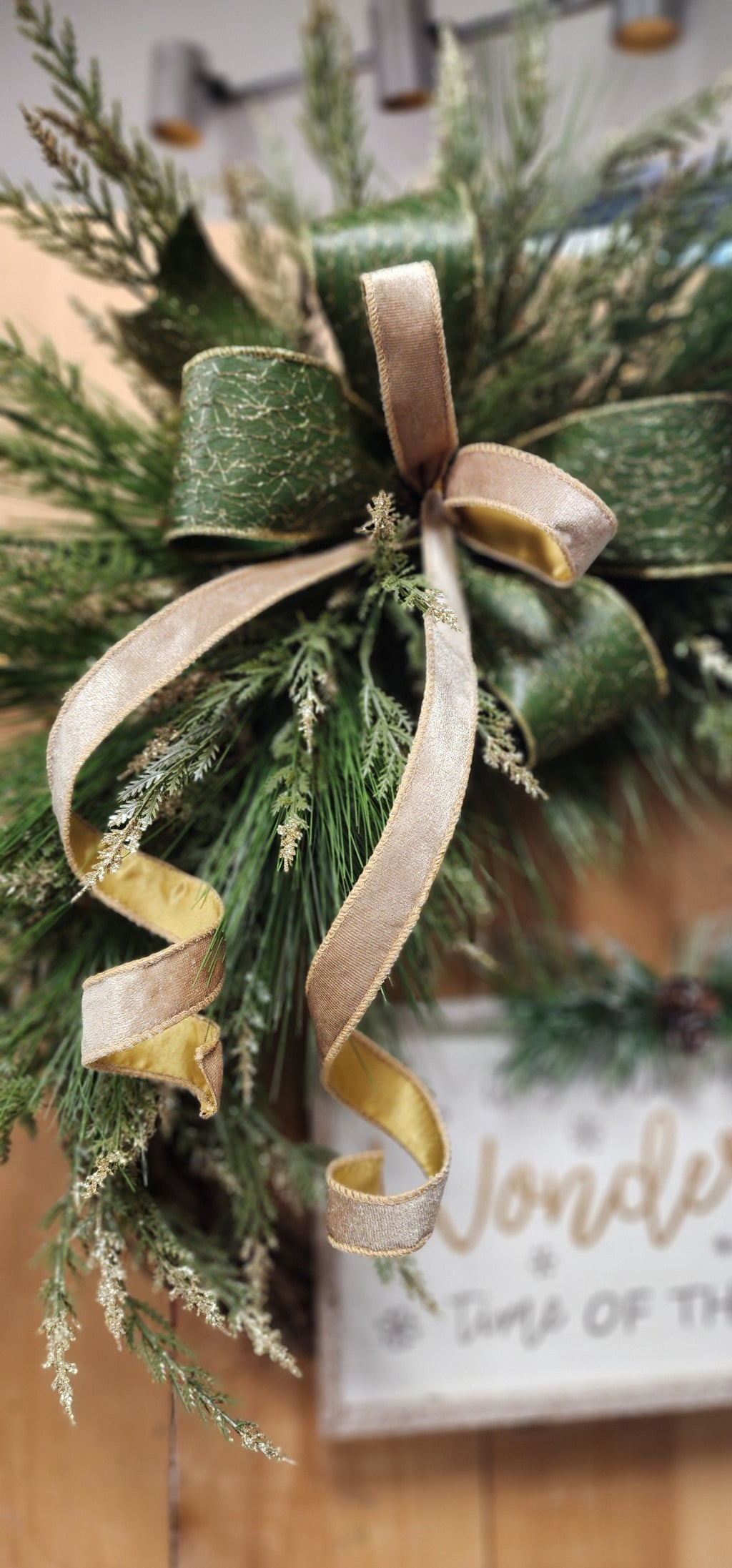 Gold and Green Pine Grapevine Wreath