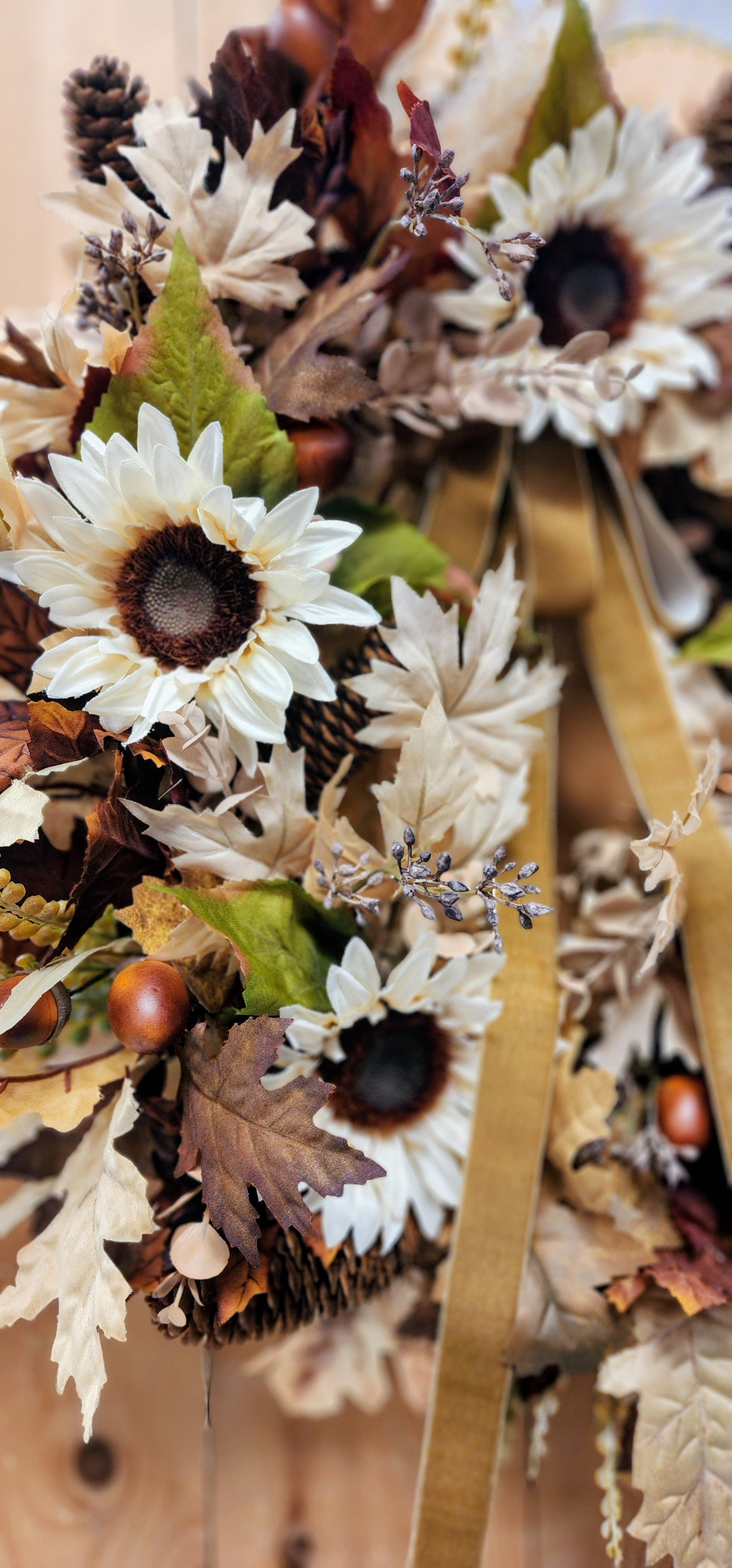 Woodsy Sunflower Fall Grapevine Wreath with Droopy Bow