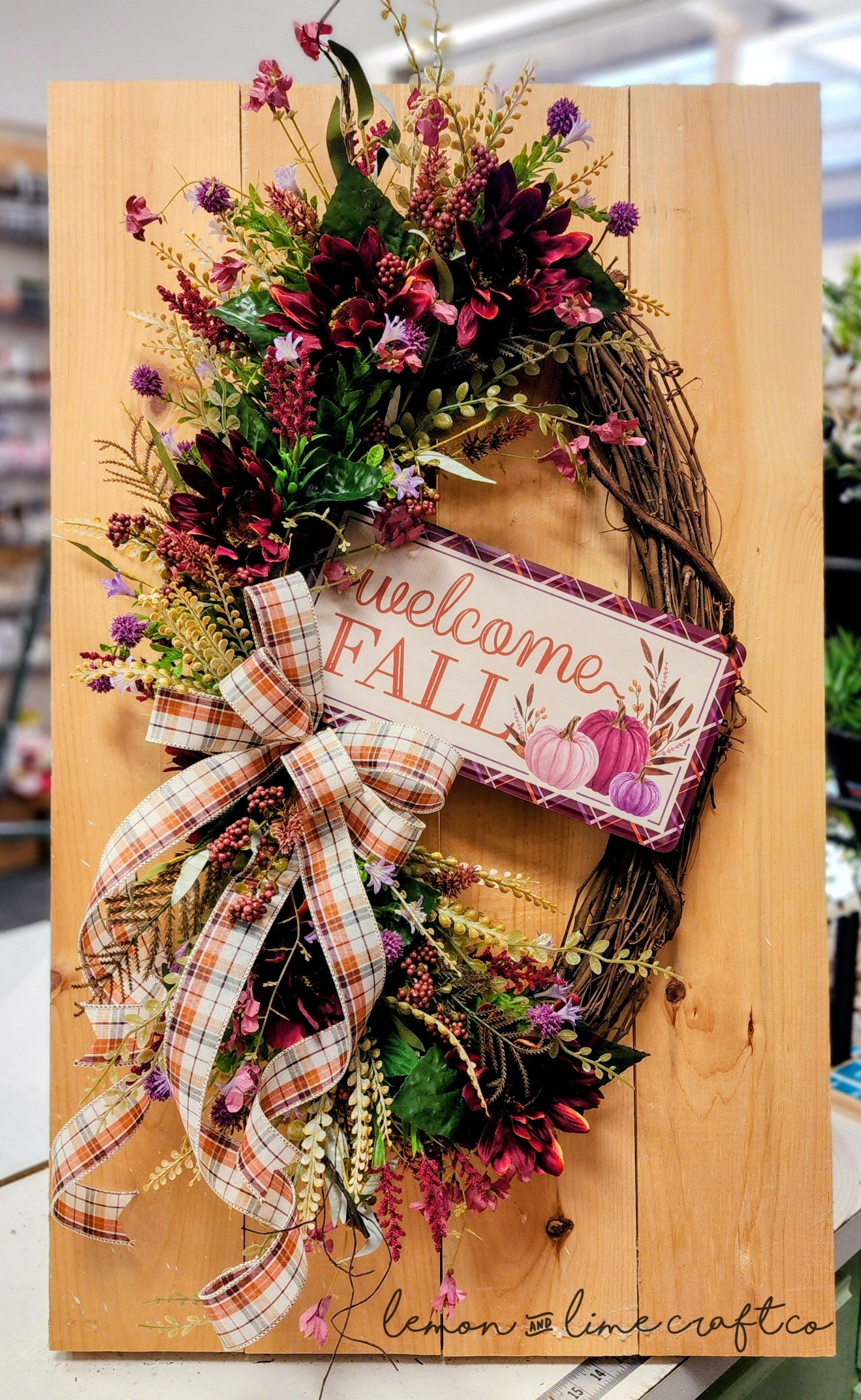 Purple & Burgundy Fall Floral Grapevine Wreath