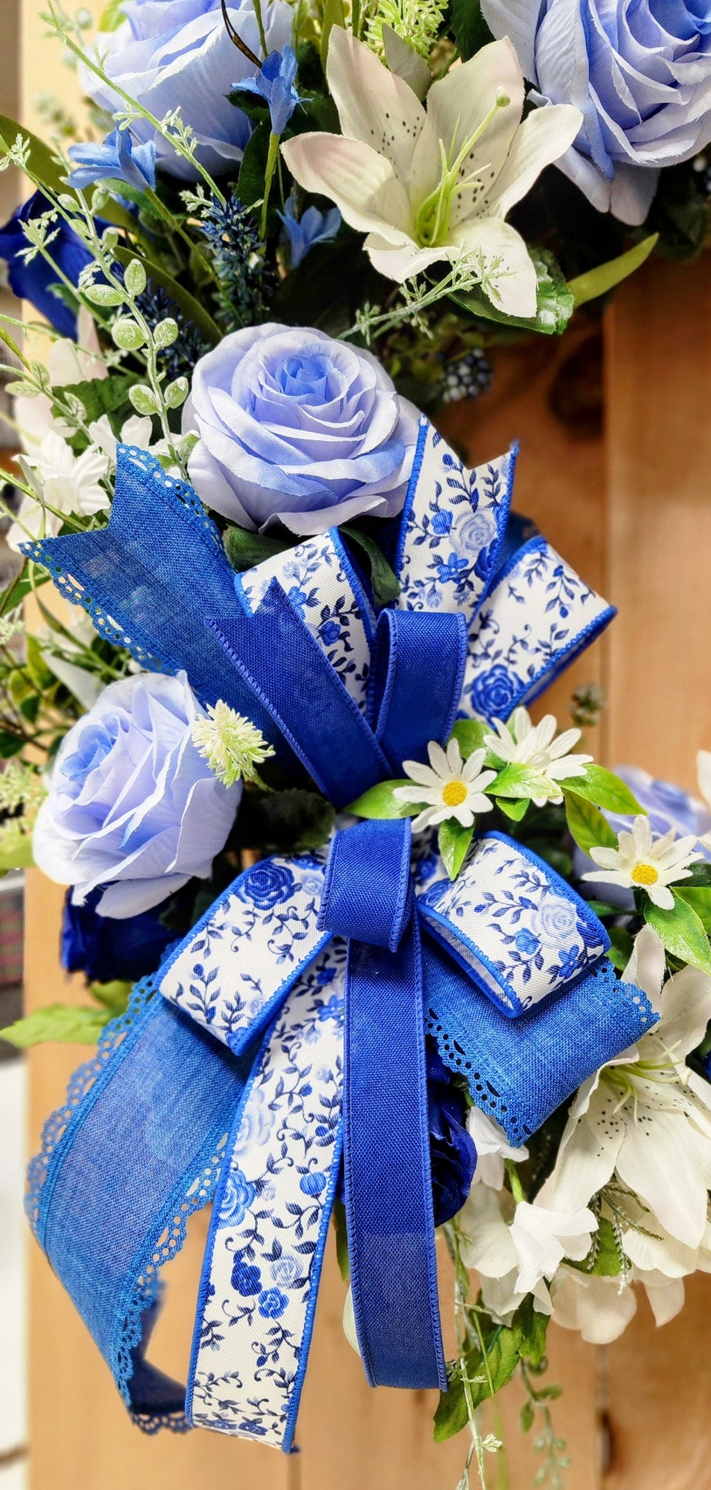 Blue Rose Floral Grapevine Wreath