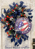 God Bless America Patriotic Floral Grapevine Wreath