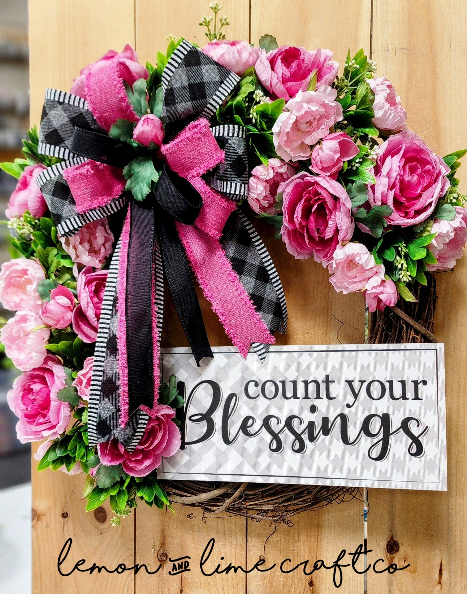 Pink Spring Floral Grapevine Wreath