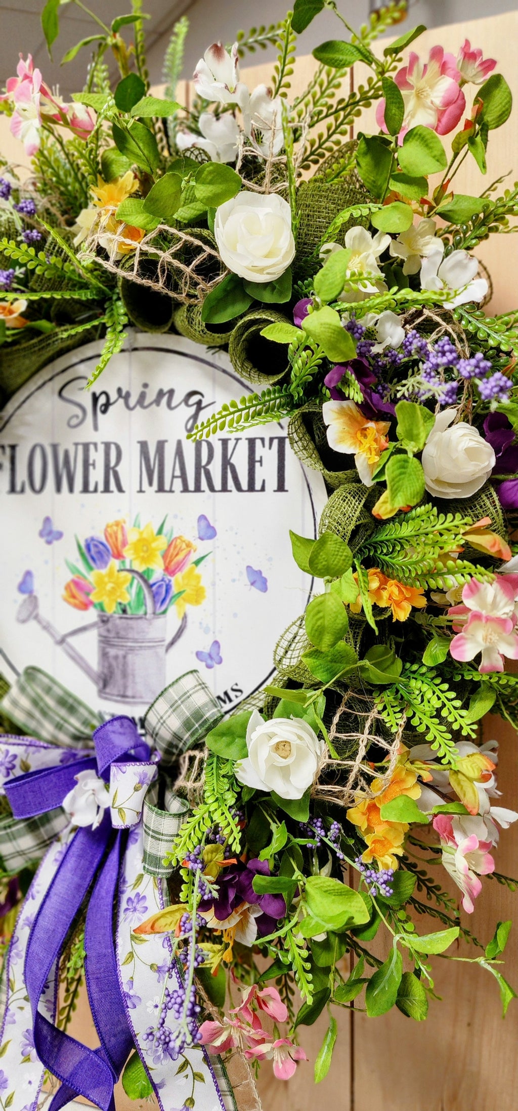Spring Flower Market Mesh Wreath