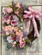 Soft Pink Floral Grapevine Wreath