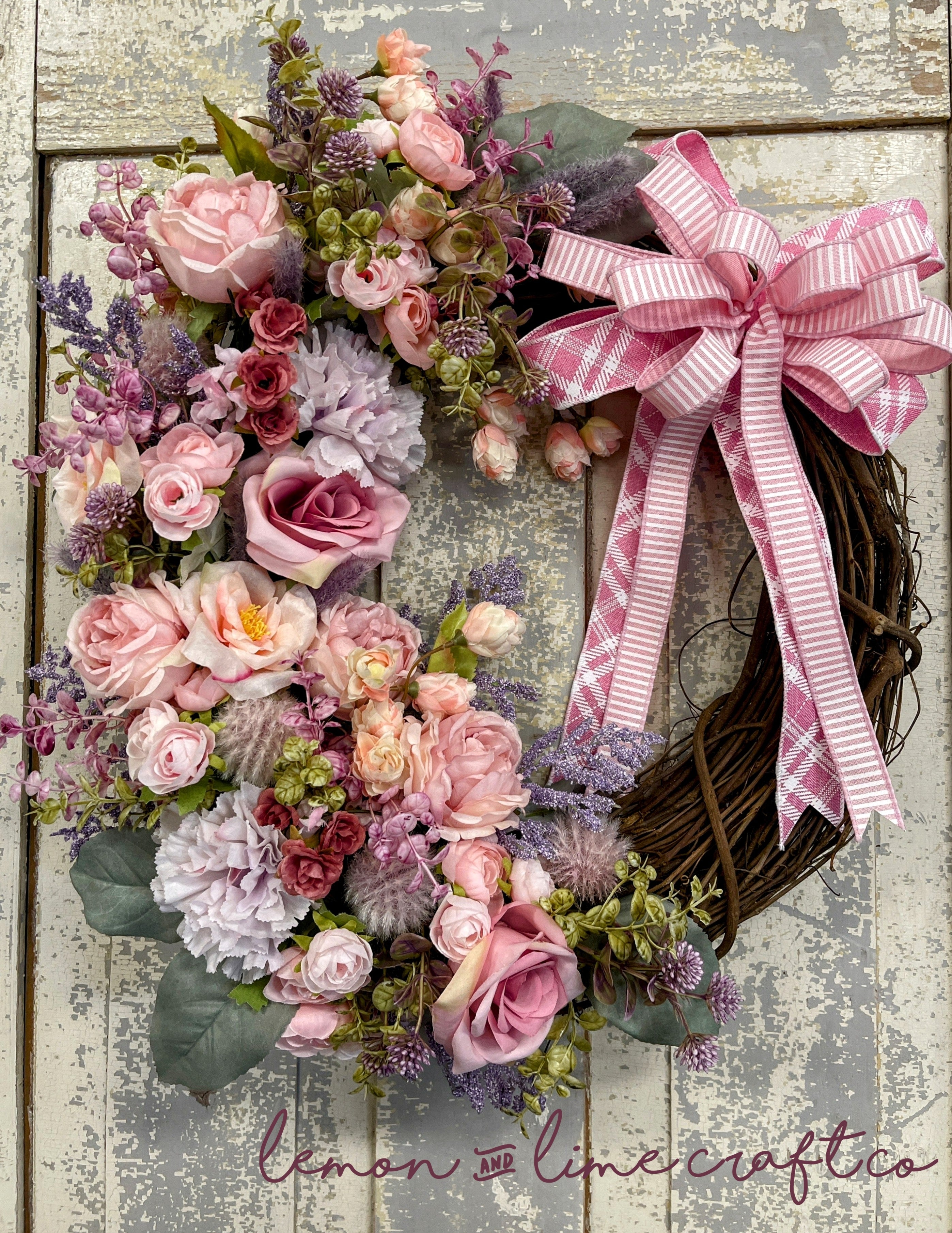 Soft Pink Floral Grapevine Wreath