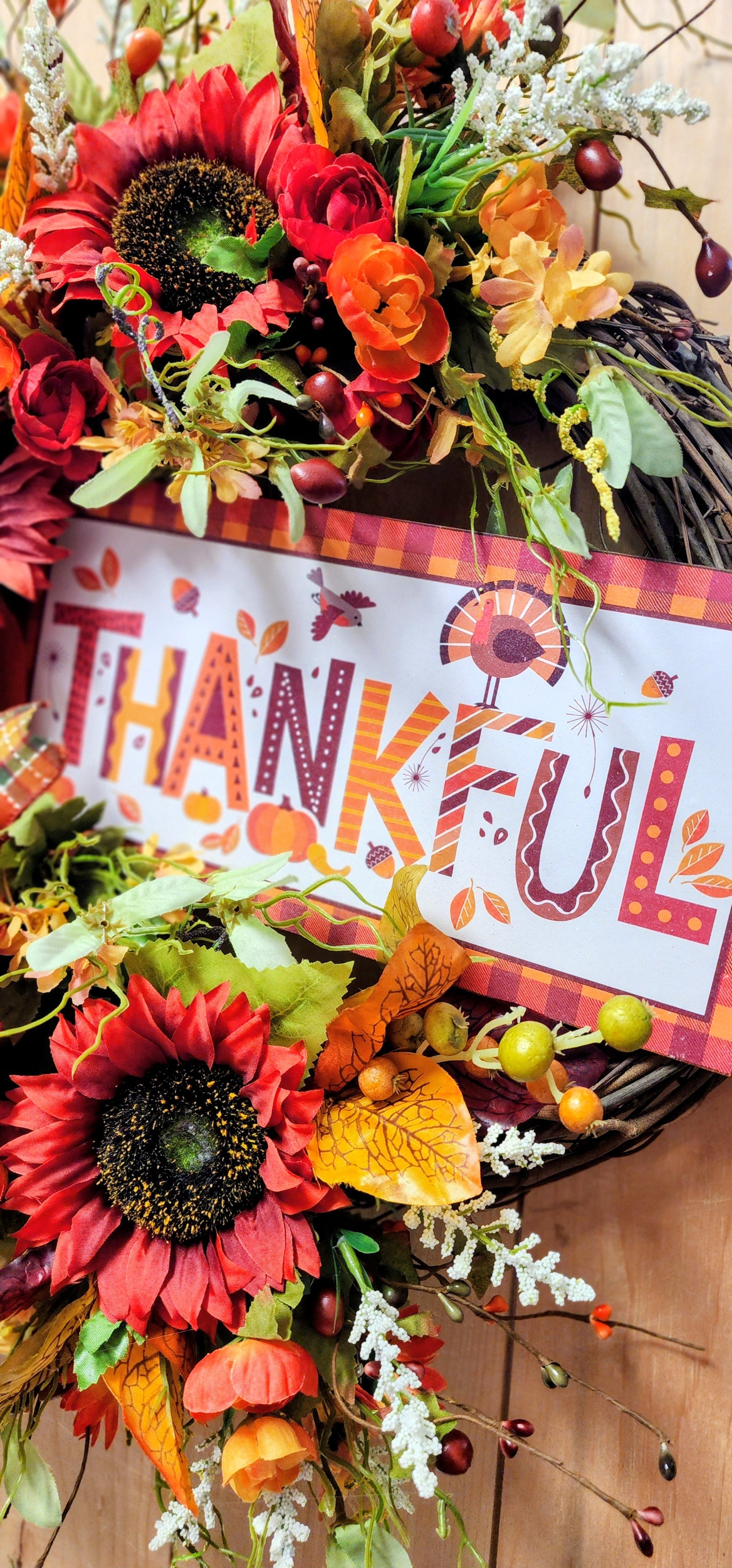 Thankful Fall Floral Grapevine Wreath