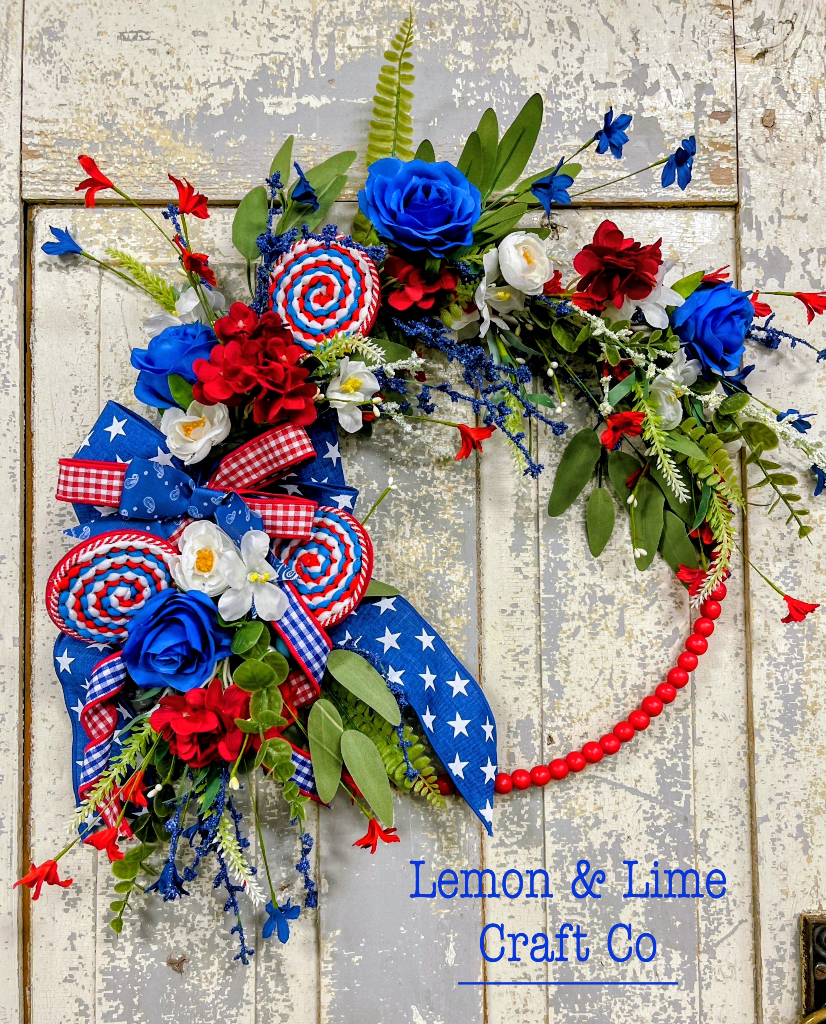 Patriotic Red Beaded Round Wreath