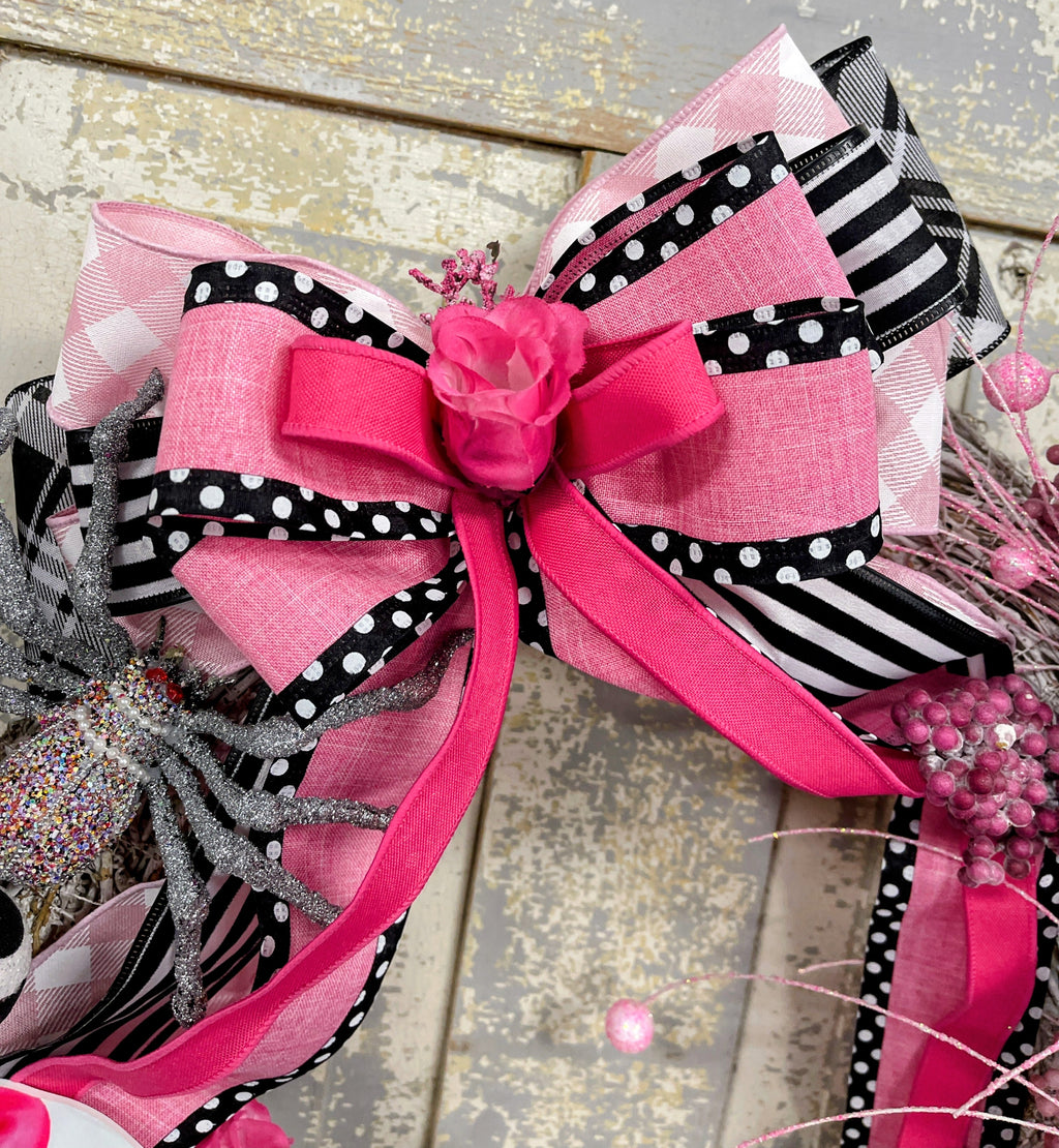 Pink Skeleton Halloween Wreath