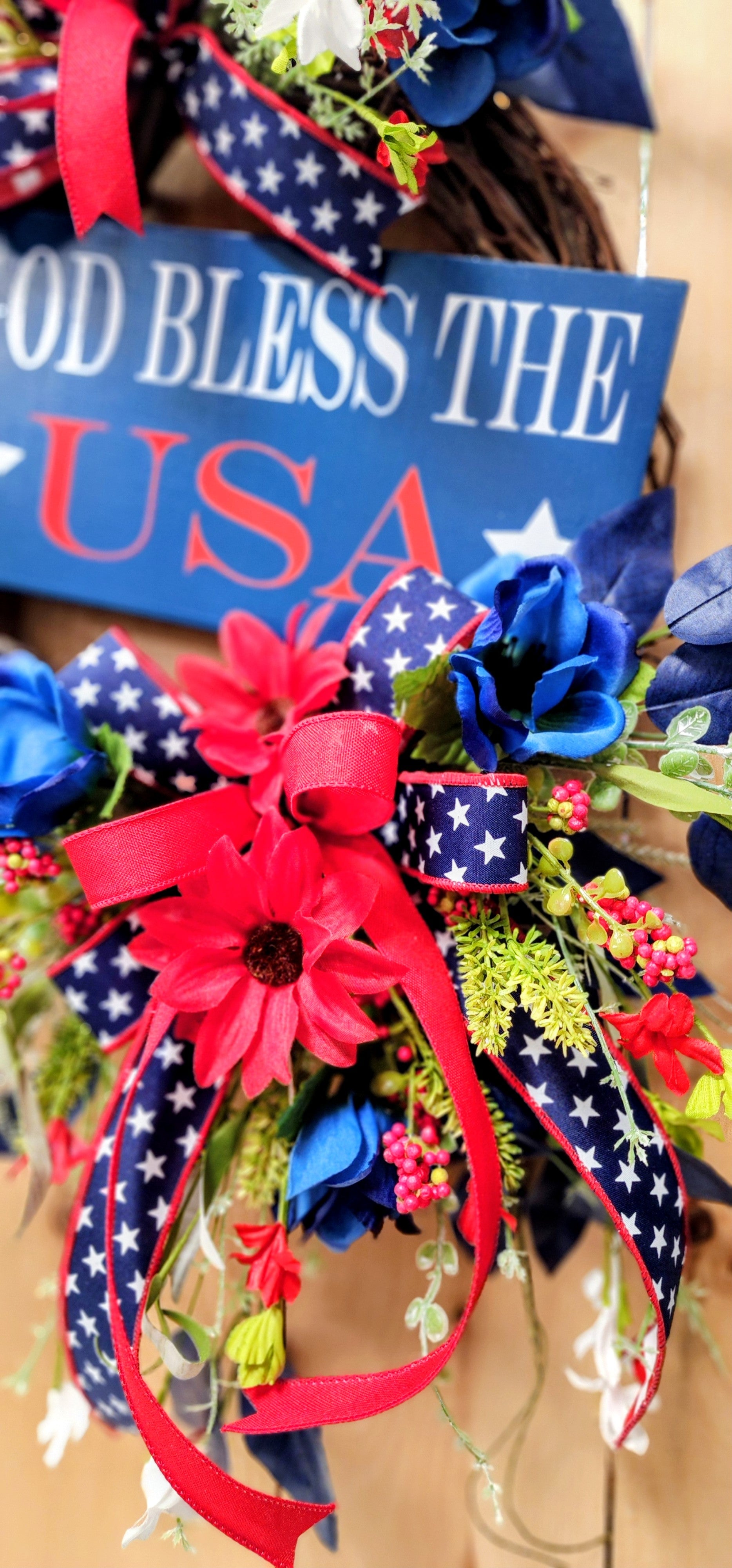 Floral Patriotic Grapevine Wreath